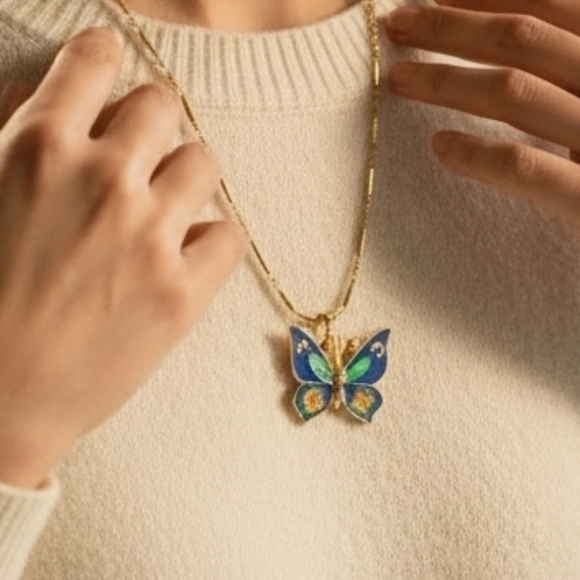 GG Butterfly Pendant On Gold Necklace - Picture 3 of 6
